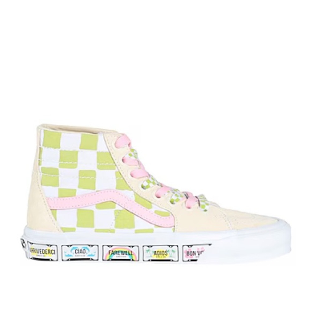 green and pink checkered vans